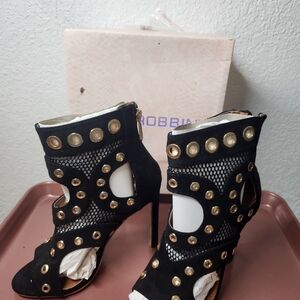 Cape Robbin Black and Gold Studded Heels